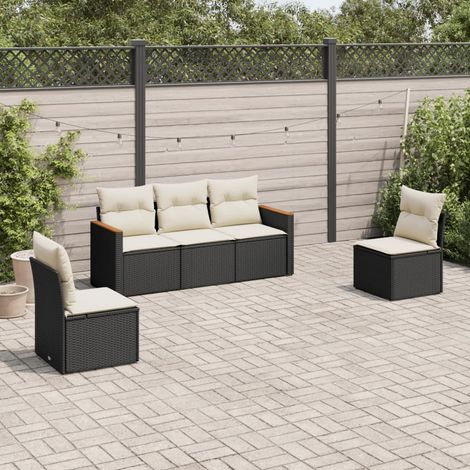 Set de muebles de jardín 5 pzas y cojines ratán sintético negro vidaXL (1/3)