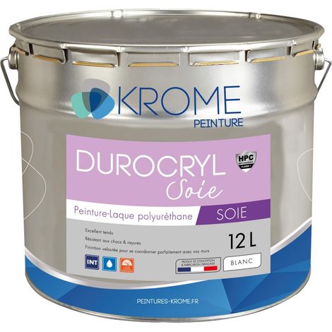 Krome Durocryl Soie Laque Acrylique Polyuréthane - Intérieur et Extérieur  Conditionnement: 12L - Couleur: BLANC (1/4)