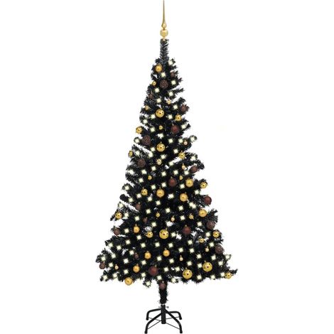 Árbol de Navidad preiluminado con luces y bolas negro 210 cm vidaXL (1/5)