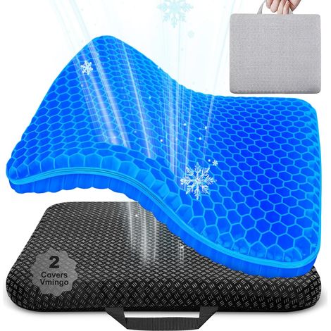 Chair Cushions, Breathable Gel Cushion, Anti Sore Cushion, Relieves Pressure on Orthopaedic with Non-Slip Cover for Car/Office/Home/Wheelchair (Dark Blue) (1/5)