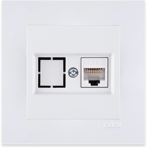 Prise RJ45 catégorie 6 blanc – ensemble complet avec plaque – 253/01E EXEN (1/3)