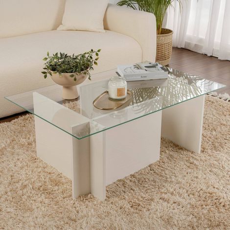 Dmora - Wohnzimmertisch Azriel, Niedriger Wohnzimmertisch, Kaffeeregal, Couchtisch für Sofa, 105x65 h40 cm, Weiß (1/5)