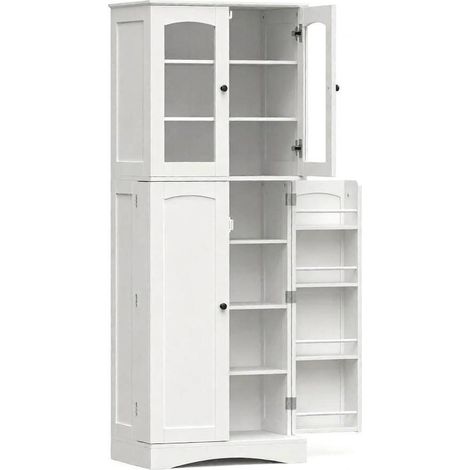 Armario alto de cocina blanco 60 x 40 x 162 cm de MDF y aglomerado con detalles acrílicos (1/5)