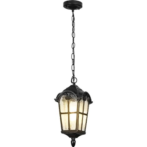 E27 Lampes Suspendues Lampe Pendentif Extérieure Noir Rétro IP44 Vintage Industriel Fer Plafonnier Éclairage Imperméable À La Pluie Pavillon Villa Loft Lustre Lumière Extérieure (A)