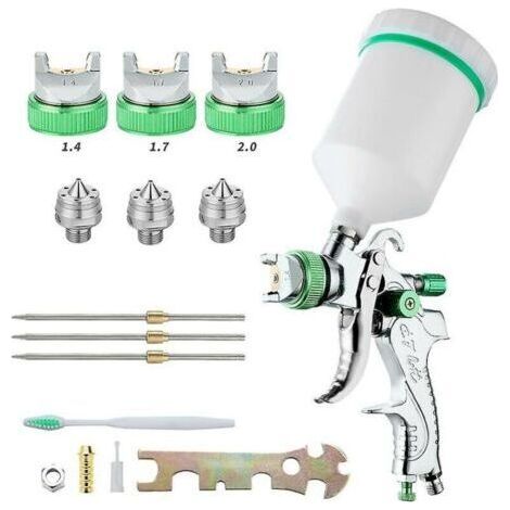 [JAMAIS UTILISÉ]Pistolet à peinture professionnel haute pression Kit de pistolet à air comprimé Alimentation par gravité Pistolet à peinture pneumatique HVLP 600CC 1.4MM/1.7MM/2.0MM 3 buses de taille (1/5)