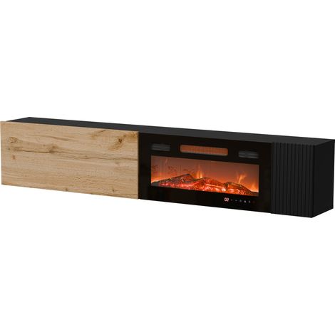 Mueble TV Species I, Roble wotan + Negro, Número de puertas: 0, Número de cajones: 0, 200x38x30cm, LED
