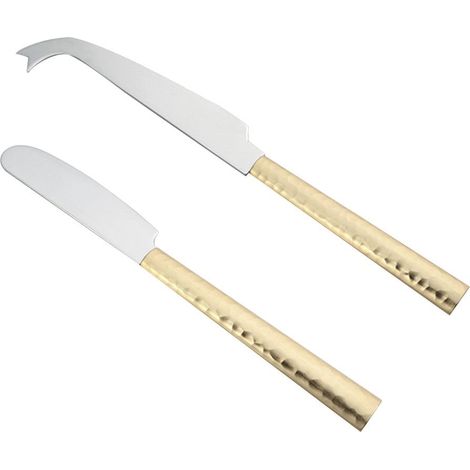 Lot de 2 couteaux à fromage en acier inoxydable martelé coloris doré 14,9 x 1,7 cm - PANGIVO (1/2)