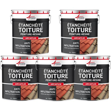 Arcane Industries – Résine d'étanchéité toiture 5 x 10L – Application entre +5°C et +35°C – Compatible béton, tuile, bois, zinc – Revêtement élastique