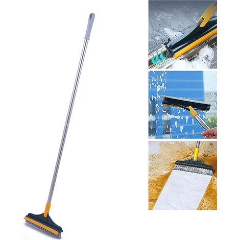 Brosse de nettoyage pour sols avec manche long amovible, rotation à 120°, brosse de nettoyage pour douche, salle de bain et cuisine. (1/5)