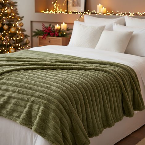 Coperta natalizia in poliestere con effetto velluto da 170 x 130 cm -Verde (1/5)