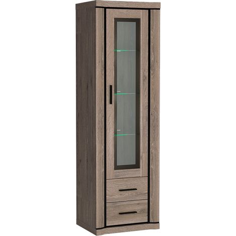 Étagère Lorelie 115, Truffe, Fermé, Avec tiroirs, Avec des portes, Stratifié, Verre trempé, Le nombre de portes: 1, Nombre de tiroirs: 2, 192x58x44cm, LED: Disponible (1/5)