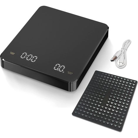 Bilancia digitale per caffè con timer, bilancia da cucina elettronica ad alta precisione (0,1 g) con ampio display, tara automatica e pulsanti touch, bilancia ricaricabile, peso max. 3 kg