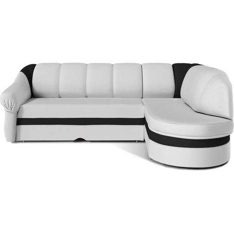Canapé d'angle droit convertible simili blanc et noir Sundy 250cm (1/5)