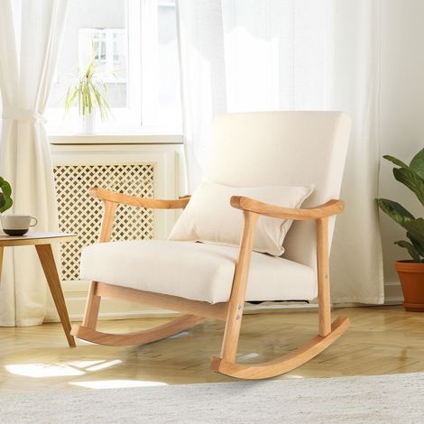 COSTWAY Upholstered Rocking Chair Bedroom Modern Wooden Single Accent Rocker-Beige (1/5)