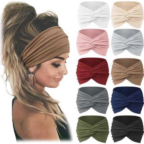 Diademas africanas anchas para mujer, paquete de 10 unidades, elásticas, gruesas, antideslizantes, absorbentes del sudor, ideales para spa, fitness y running - Multicolor (1/5)