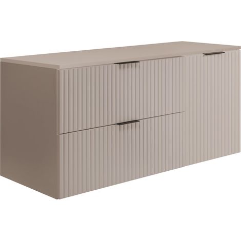 Set da bagno: mobile con cassetti e mobile con ante 57×46×120 cm, colore: cashmere, maniglia nera (1/5)