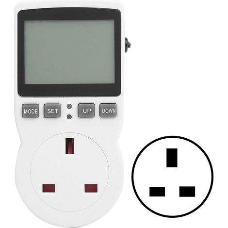 Prise thermostatique numérique avec sonde de température, minuterie et programmation, mode chauffage/refroidissement, 100-250V AC, fiche UK (1/5)