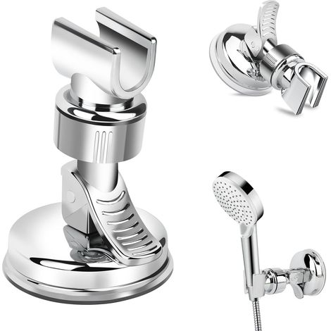 Soporte para ducha, soporte para cabezal de ducha ajustable y extraíble, accesorio para cabezal de ducha, soporte giratorio y ajustable de 360°, ventosa inclinable: no requiere perforación. (1/5)