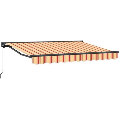 Store banne rétractable manuellement, disponible en jaune, orange et blanc, 3 x 2 mètres. (1/5)