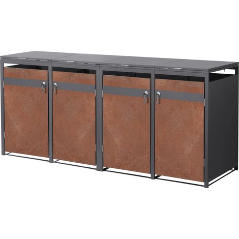 ML-Design Mülltonnenbox 4er 240L, Mülltonnenverkleidung für 4 Mülltonnen, Müllbox wetterfest, Mülltonnenhaus aus Stahl, Müllcontainer mit Deckel, abschließbare Tür, 264x80x120 cm, Anthrazit-Rostoptik (1/5)