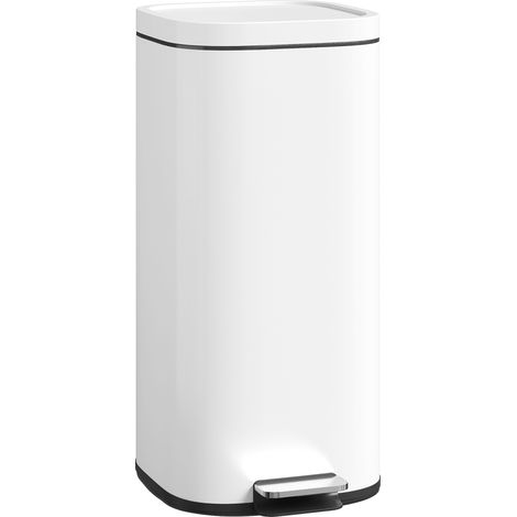 HOMCOM 30L Kitchen Bin, Pedal Bin with Lid, Removable Inner Bucket, White (1/5)