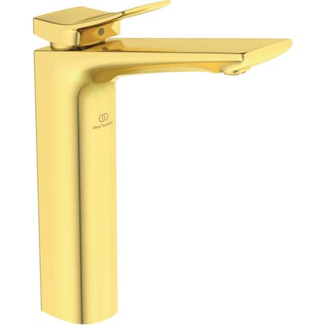 Miscelatore lavabo CHECK sporgenza 150 mm oro spazzolato con base allungata e piletta IDEAL STANDARD (1/2)