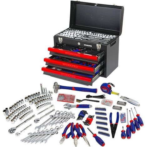 WORKPRO Werkzeugkoffer 408tlg. groß mit Metall Schubladen Heavy Duty (1/5)