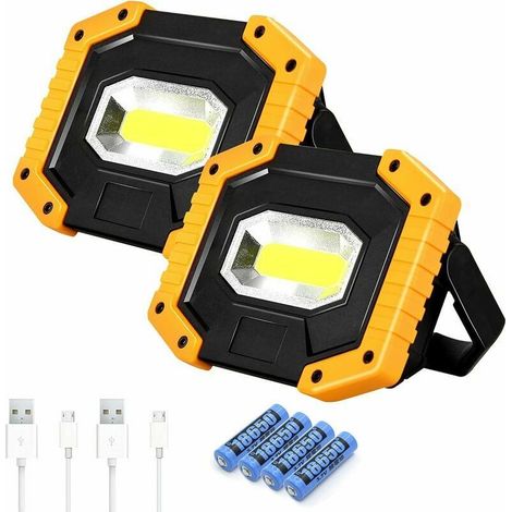 T-SUN 30W 2000LM Rechargeable LED Floodlight, Construction Site Light with 4 x 18650 Batteries, 3 Modes, Portable USB LED Lantern for Camping, Construction Site, Garage, Workshop (2-Pack) (1/5)