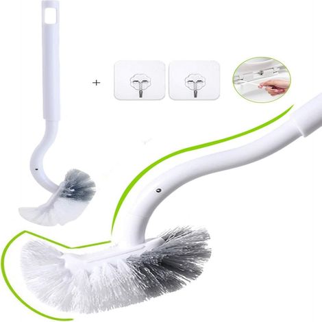 Longziming – Brosse WC incurvée 40 cm – Tête en ABS et PP souple – Nettoyage en profondeur sous le rebord – Lot de 2 pièces avec crochet (1/5)