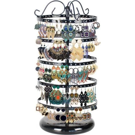 Présentoir à boucles d'oreilles rotatif 360° noir, 210 emplacements, 5 étages, 42x15 cm, socle stable (1/5)