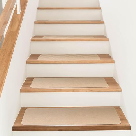 Lot de 15 tapis d'escalier autocollants pour escalier en bois massif, carrelage, marbre, antidérapant, insonorisant, rectangulaire, 70 x 22 cm, beige (1/5)
