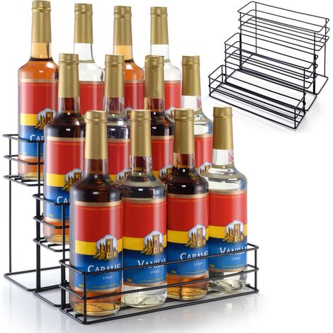 Support 12 Bouteilles – Organisateur à Sirop de Café – Râtelier pour Bar à Café, Cuisine – Mini Bar à Vin – Rangement pour Sirop, Vin, Vinaigrette (1/5)
