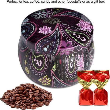 Boîte de rangement en fer-blanc, boîte métallique pour la maison et la cuisine, idéale pour le thé, le café, les bonbons, les bijoux et les cadeaux (A) (1/5)