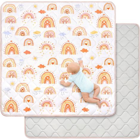 Tapis de Jeux Bebe Pliable, Épaissi 2cm Tapis d'eveil Bebe 127×127cm, Lavable en Machine, Antidérapant Tapis sol Bebe Tapis Chambre Enfant Applicable à Intérieur/Extérieur/Clôture(Arc-en-ciel boho) (1/5)