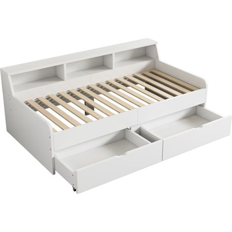 Cama banco 90 x 200 cm con 2 cajones y almacenaje lateral blanco MODENUIT (1/5)