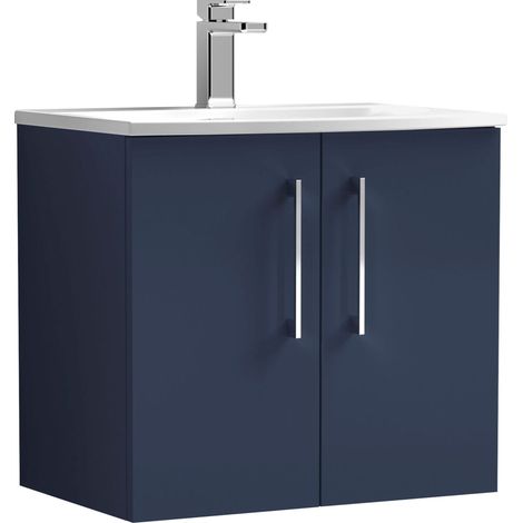 Balterley Modern Bathroom Wall Hung 2-Door Vanity & Basin, Midnight Blue, 600mm