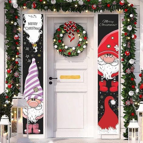 Weihnachtsdekoration für die Veranda: Weihnachtsschild mit Wichtel, „Frohe Weihnachten“-Banner, schwarze Weihnachtsdekoration (1/5)