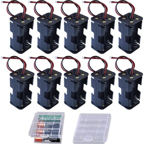 10-Piece Battery Holder Set for 4 x 1.5V AA/6V Dual Battery Slots with Black and Red Wires, Coupler, 2-Piece Transparent Battery Storage Box (1/5)