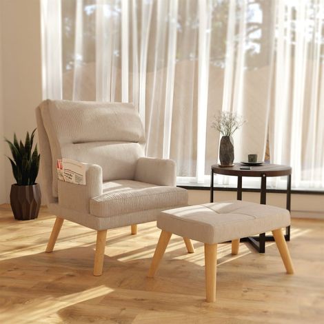 Relaxsessel Sessel CATANIA inkl. Hocker in Stoff Poso Altweiß