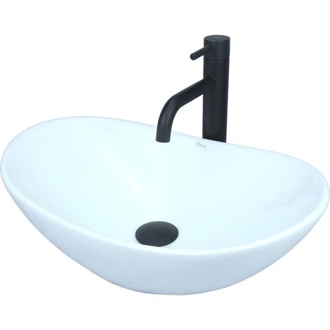 GTM Design Aufsatzwaschbecken 47 cm – Glanz Modern Waschbecken ohne Hahnloch – Elegantes Aufsatzwaschbecken Oval für Badezimmer und Gäste WC – nur Bad Waschbecken (1/5)