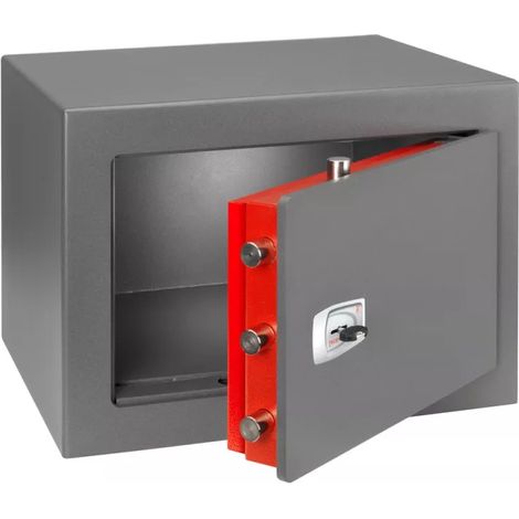 TECHNOMAX - Coffre fort à fixer certifié EN 15659 ignifuge pour papier protection 30mn à clé double panneton, 5 pênes, 29,8 L, 35x49x43