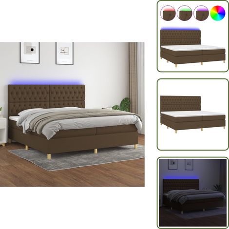 Sommier à lattes de lit matelas et LED Marron foncé 200x200 cm - Lit Plateforme - Lit Avec Rangement - Lit Design - Lit Moderne - Lit Double (1/5)