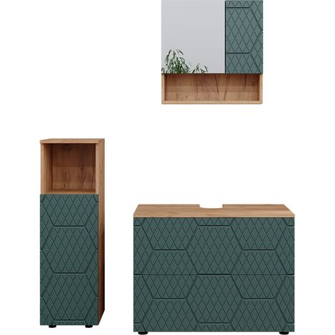 Conjunto de muebles de baño Irma, Verde, 3 piezas, con armario midi, Vicco