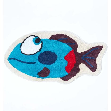 HOMESCAPES Kinderteppich Fisch 100% Baumwolle