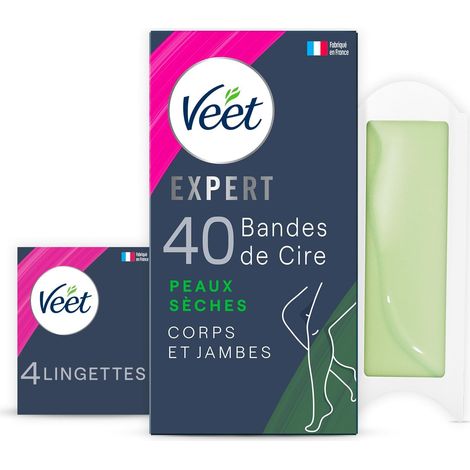 40 Bandes de Cire Froide Corps & Jambes - Peaux Sèches - Finition Parfaite - Epilation Longue Durée (1/5)