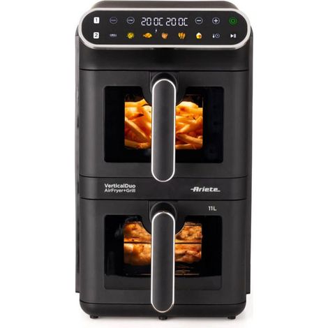 Ariete 4640 Air Fryer Vertical DUO, Friggitrice ad aria doppia verticale, 2460W, 11L, Due cestelli, Sync e Dual, 6 programmi, Funzione Grill, Fino a 200°C