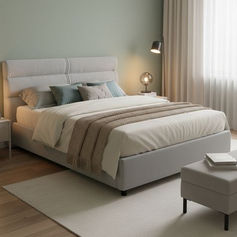 Cama Matrimonial Briatico, Colchón Incluido, Desenfundable Made in Italy, Almacenaje, Gris (1/5)