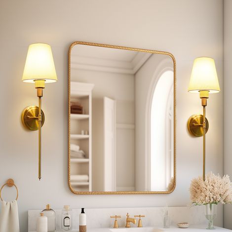 Traditionelle Wandlampe Stoffschirm Gebürsteter Kupfer 2er Pack mit Aufladebirne