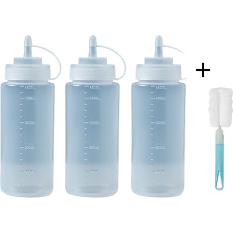 Flacon souple 3 Buc 450 ml avec bouchon, distributeur de condiments en plastique pour peinture, sauce à pâtisserie, huile, ketchup, moutarde 3 Buc (1/5)