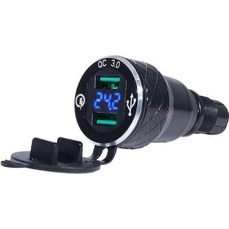 Chargeur double USB pour moto avec prise DIN pour F800GS, F650GS, F750GS, R1200GS et R1250GS (noir, prise UE)